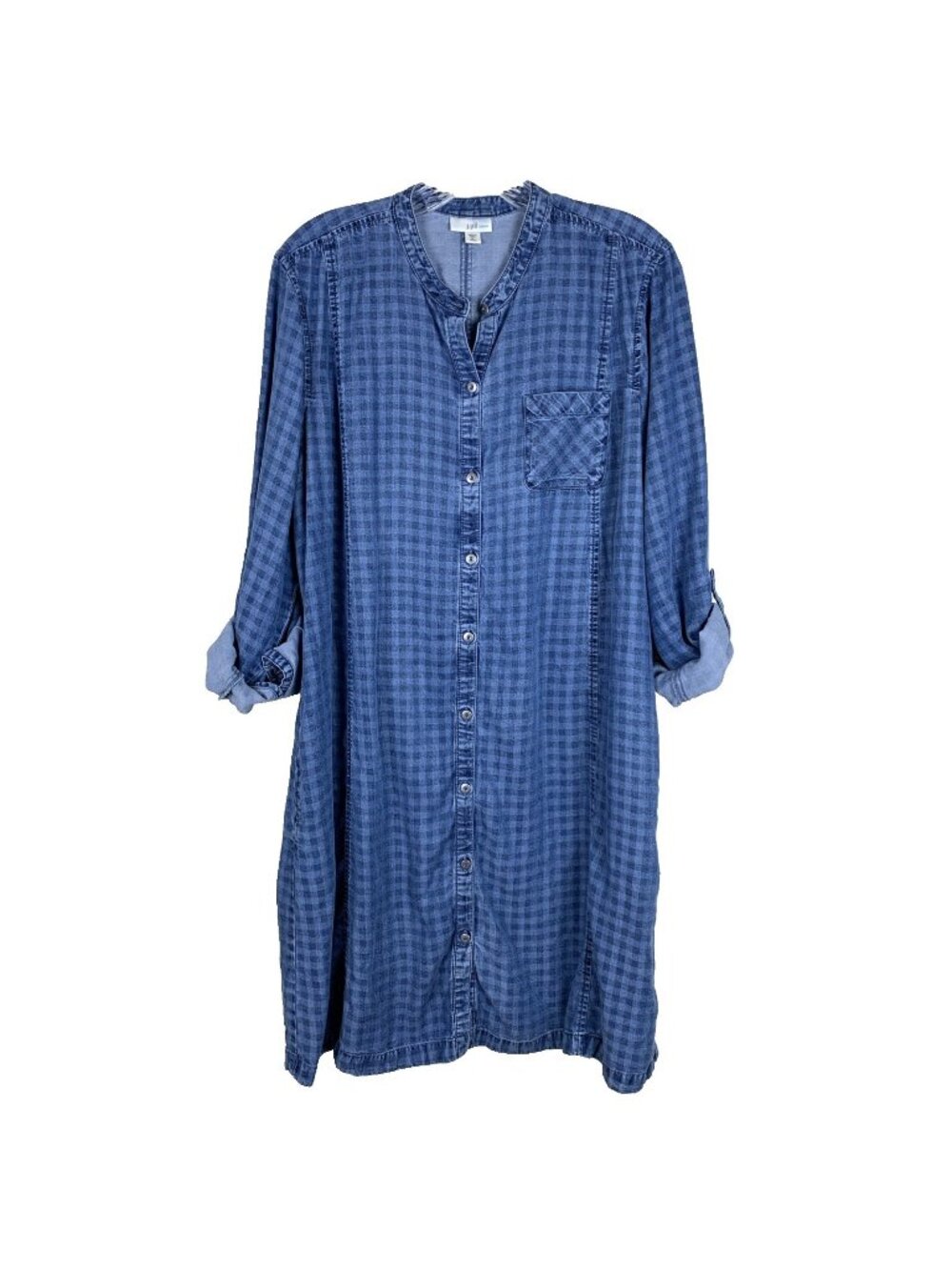 J Jill Womens XL Petite Chambray Dress Denim Boho Gingham Cottagecore Lagenlook